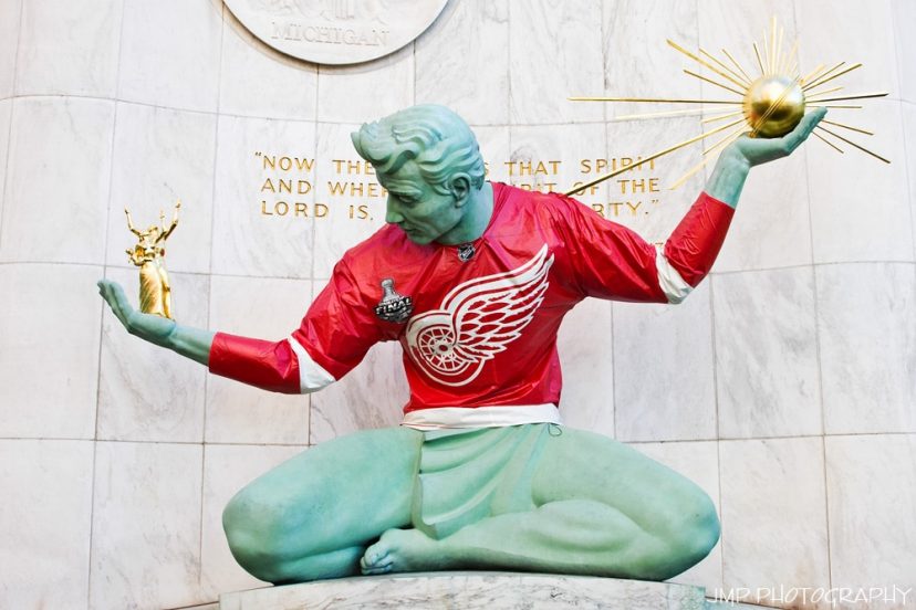 Spirit Of Detroit In Red Wing Jersey
